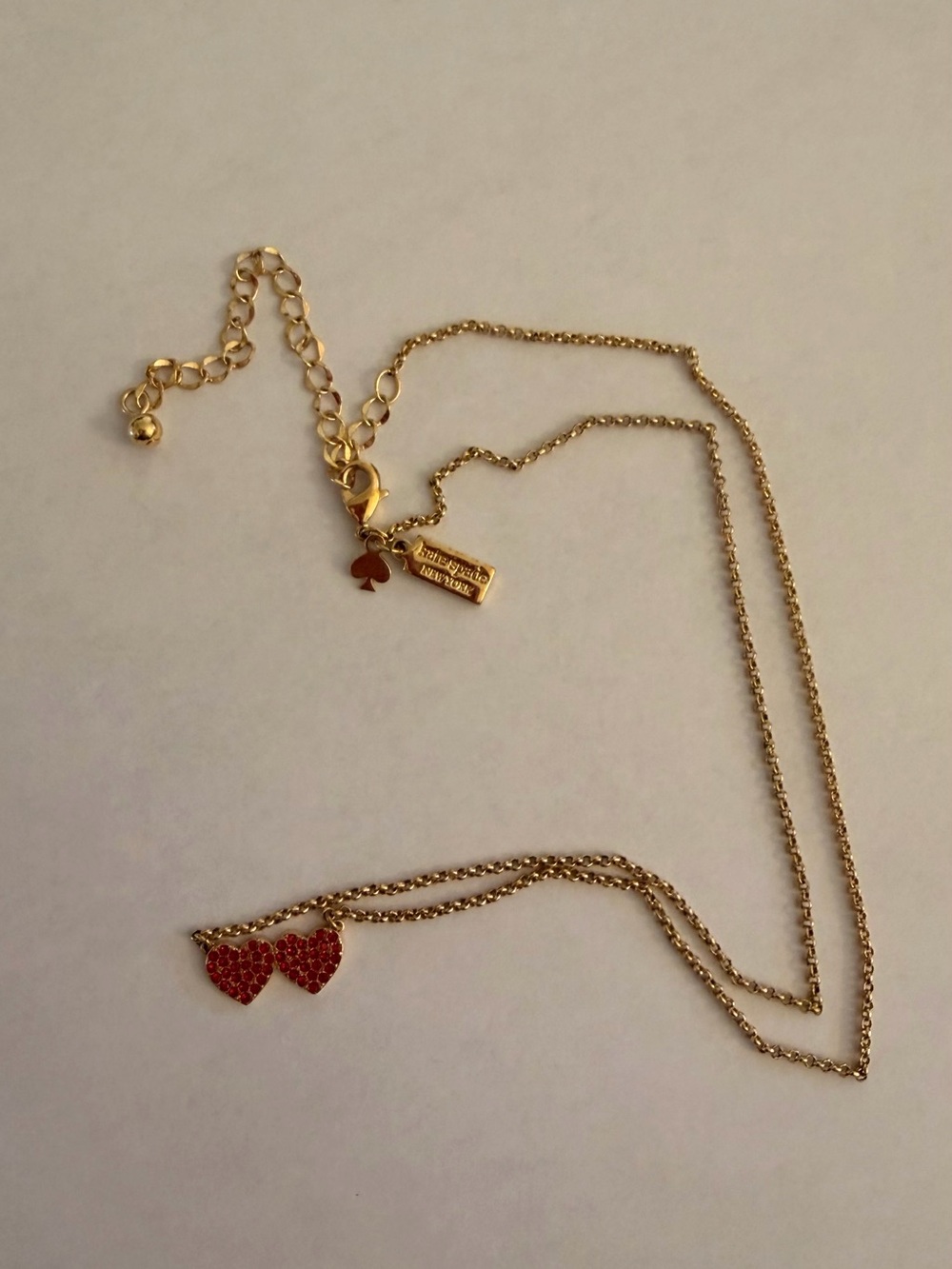 kate spade Gold-Tone Necklace with Red Crystal Double Hearts